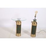 A VINTAGE BRASS TABLE LAMP in the form of a fire extinguisher 91cm (h) together with a vintage