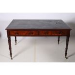 A FINE GEORGIAN MAHOGANY PARTNERS LIBRARY TABLE of rectangular outline with two frieze drawers and