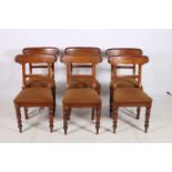 A SET OF SIX 19TH CENTURY MAHOGANY DINING CHAIRS each with a curved top rail and splat above an