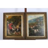 ENGLISH SCHOOL 20TH CENTURY HUNTING SCENES Oil on canvas A pair 60cm x 44cm