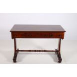 A 19TH CENTURY MAHOGANY LIBRARY TABLE of rectangular outline with three frieze drawers and opposing