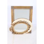 A GILT FRAME MIRROR together with a cream oval frame mirror and a continental oval gilt frame