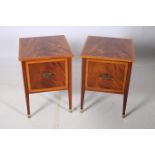 A PAIR OF SHERATON DESIGN MAHOGANY AND SATINWOOD CROSS BANDED LAMP TABLES each of rectangular form