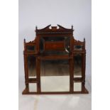 A 19TH CENTURY ROSEWOOD AND MARQUETRY COMPARTMENTED OVERMANTEL MIRROR with bevelled glass plates