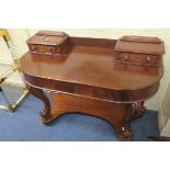 A GOOD 19th CENTURY MAHOGANY SIDE TABLE of rectangular bowed outline surmounted by two short