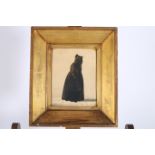 A 19TH CENTURY SILHOUETTE OF A FEMALE WEARING A BONNET 23cm x 18cm