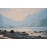 DOUGLAS ALEXANDER MOUNTAIN LAKE SCENE A watercolour Signed lower right 29cm x 45cm