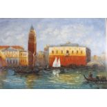 VENETIAN SCENE FIGURES IN GONDOLAS Oil on canvas 90cm x 120cm