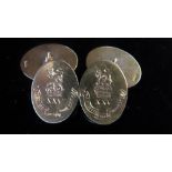 Pair of 9ct gold oval cuff links. Engraved "The Kings own Scottish Borderers XXV", 8.8 g