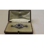 Good Edwardian sapphire and diamond brooch with a square sapphire of good colour to centre (.85 ct