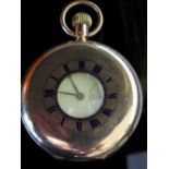 9ct gold half hunter top winding Swiss made pocket watch with white enamel dial (cracked), total