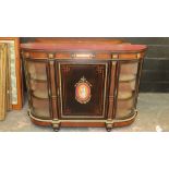 Good quality Victorian ebonised burr walnut and ormolu mounted side cabinet with curved glazed doors