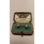 Pair of 18ct gold and pearl shirt studs from Tessiers, New Bond Street, in original box