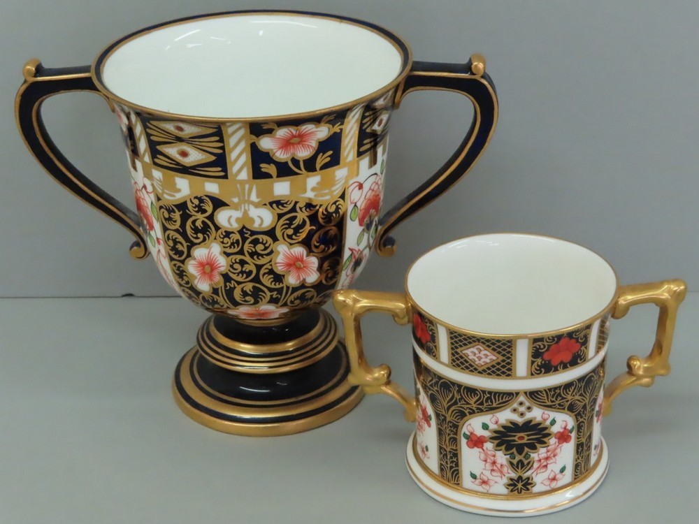 Royal Crown Derby two handled goblet and can with Old Imari decoration, tallest 13.8 cm