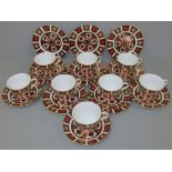 Royal Crown Derby c1974 Old Imari decoration, eight tea cups, saucers and plates, pattern no. 1128