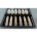 Set of six Continental silver tea spoons (cased)