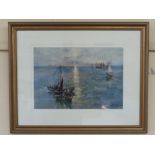 J Hughes Clayton - British, Manx fishing fleet, Watercolour, Signed, 34 x 49 cm (AMENDED