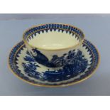 Worcester D R Wall period C1775 blue and white fisherman transfer pattern tea bowl and saucer with