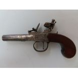 Fuller & Son, Dorking, 18thC pocket flint lock pistol with screw-off 6cm barrel, safety catch,