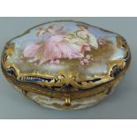 Sevres porcelain and gilt metal box with transfer and painted decoration, signed 'DORO', marked to