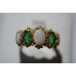 9ct. gold emerald and opal five stone ring - size L / M