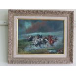A Poletti, Horses stampeding, Oil on canvas, Signed, 30 x 40 cm