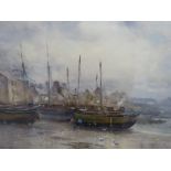 John Ernest Aitken (1881 - 1957) British, Port St. Mary, low tide, Watercolour, Signed, 34 x 49 cm