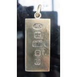 9ct gold ingot pendant 60.80 g, circa 1892 (3.7 x 1.8 x 0.75 cm), maker A.D.