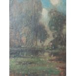 William Hoggatt, Cottage by a pond in the trees, Oil on board, Indistinctly signed, 38 x 28 cm