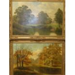 David Mead, 1) River landscape - summer, 2) River landscape - autumn, Oils on canvas, Signed (