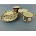 Fluted tea bowl and matching saucer plus similar tea bowl and two odd coffee cups