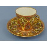 Royal Crown Derby c1884, fine porcelain coffee can and saucer decorated in the Islamic style, gilded