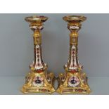 Royal Crown Derby pair of candlesticks, Old Imari decoration, 26.5 cm high, pattern no. 1128
