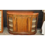 Victorian inlaid figured walnut side cabinet having ormolu mounts with curved glazed cupboards to