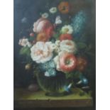 Thomas Webster, Still life flowers, insect and fruit, Oil on board, Signed, 40 x 30 cm