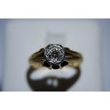 18ct. gold solitaire diamond ting - size N