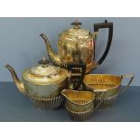 Late Victorian four piece and half fluted silver coffee and tea service, Sheffield 1890, maker