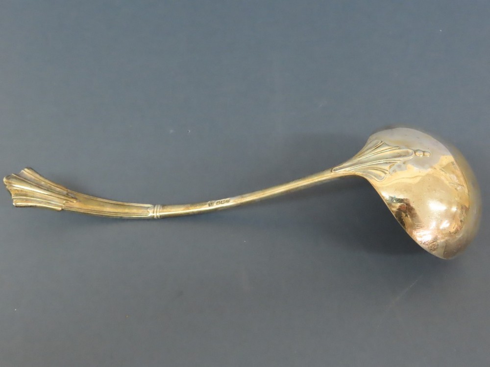 GV silver soup ladle with fluted handle, Sheffield 1930 maker I.S. - 11.75 ozt - Image 2 of 3