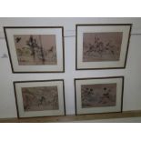 Four early 19thC Hobbyhorse (bicycle) comical prints