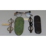 Three pairs of Georgian spectacles; 1) Cut steel frames belonged to John Platt of Rotherham, born