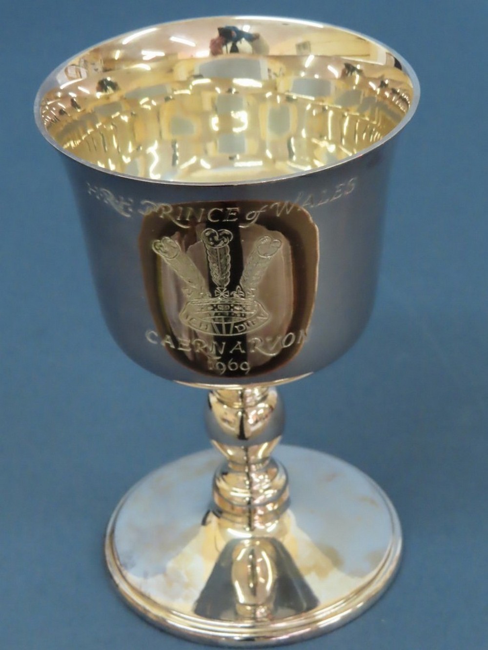 Sterling silver goblet commemorating HRH Prince of Wales Investiture, Caernarvon 1969. Limited 609 /