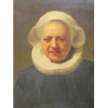 Ernest Arthur Widdas, Head and shoulders portrait of an old lady in a ruff, after Rembrandt, Oil