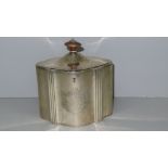 GIII silver tea caddy of ovoid fluted form with ivory finial, bright cut decoration, London 1788,