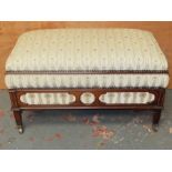 Good quality Edwardian rosewood box stool with upholstered top and sides on square tapering legs and