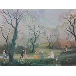 Helen Layfield Bradley (1900 - 1979) British, Enchanted Garden signed print, JKJ Stamp, 32 x 41 cm