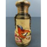 19th / 20thC gilt metal and hand painted porcelain scent bottle in the form of a telescope with