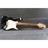 Black Fender Squire Stratocaster purported to be signed by Cream (Ginger BAKER signature faded