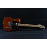 Telecaster shape electric guitar with re-worked headstock, two single coil pickups (one lipstick