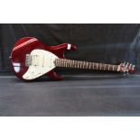 OLP red electric guitar - two single and one humbucker pickups, five way switch, one volume and tone