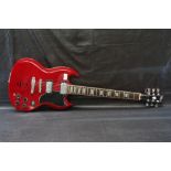 Jim Deacon 'SG' style guitar with two humbucker pickups, three way switch, four tone/volume pots,